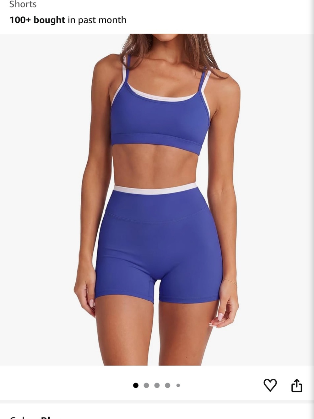 Women's Contrast-Trim Sports Bra and High-Waist Shorts Set — Blue